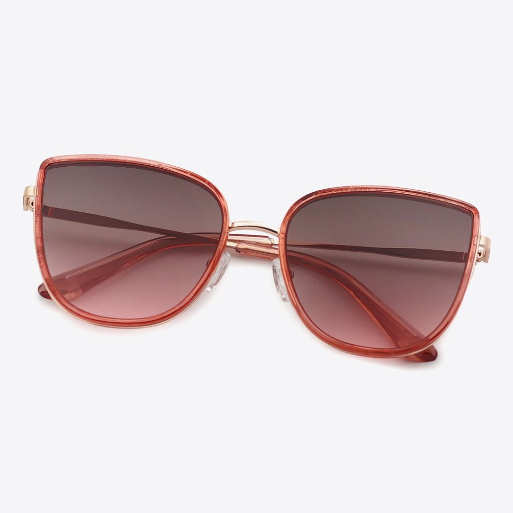 Wine Full Rim Metal-Plastic Hybrid Frame Sunglasses